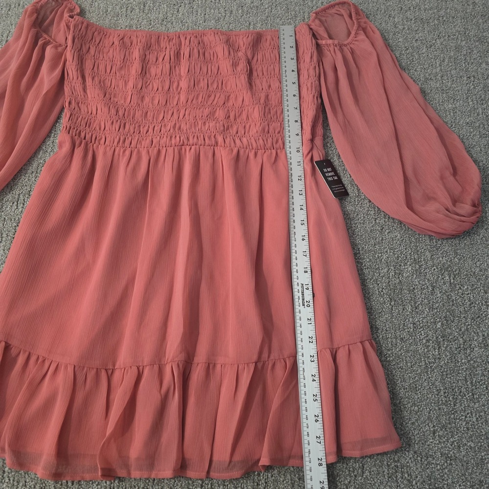 Express Dusty Rose Off Shoulder Smocked Peasant Blouse XL Boho Romantic - Picture 3 of 6